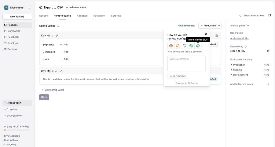 Reflag
			 configuration feedback collection user feedback ui page example