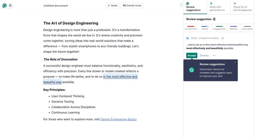Grammarly screen example