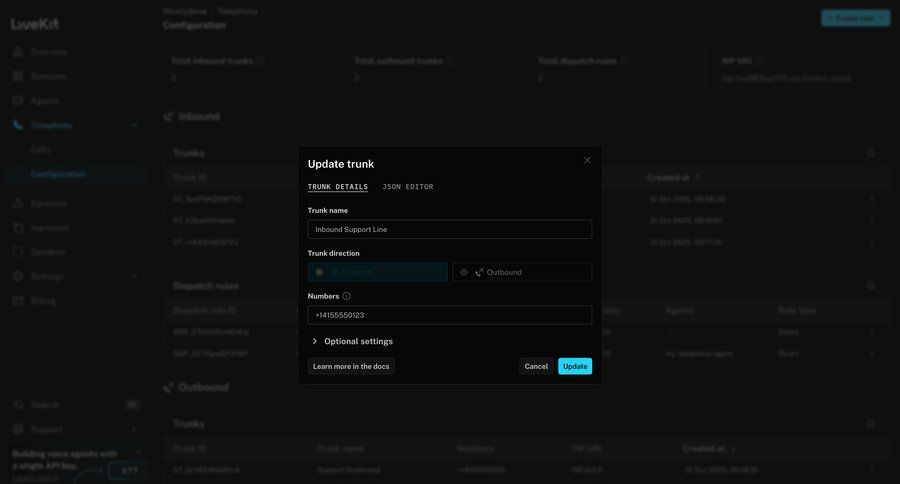 Livekit
				settings ui page example