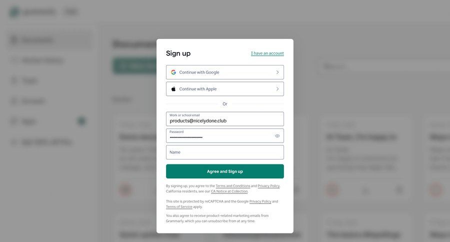 Grammarly
				signup page example