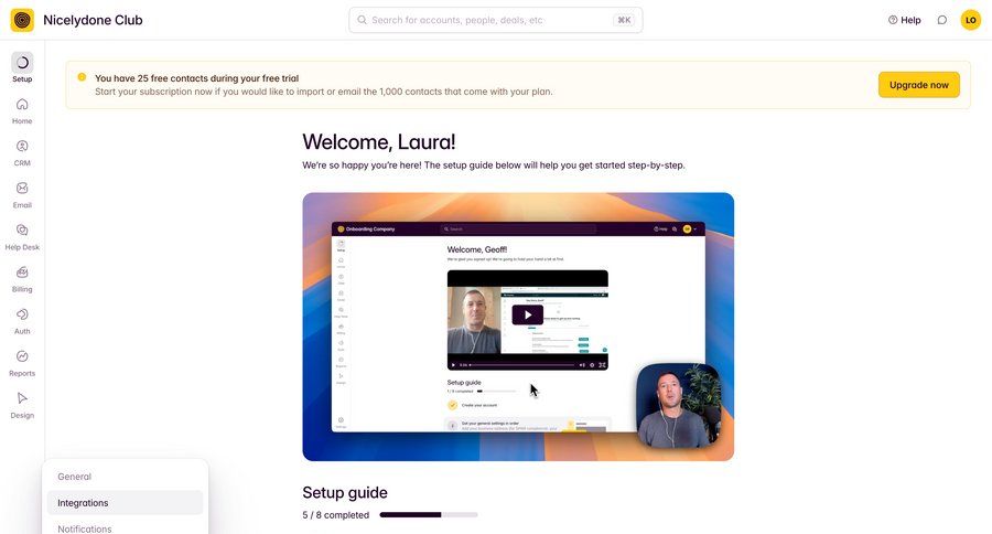 Outseta
			 sidebar navigation onboarding account setup progress indicator progress tracking tutorial setup progress bar ui page example