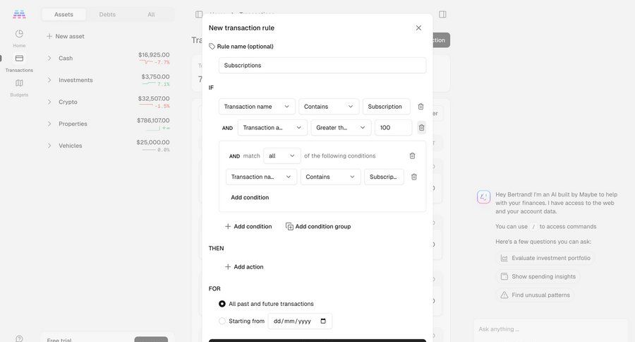 Maybe Finance screen example