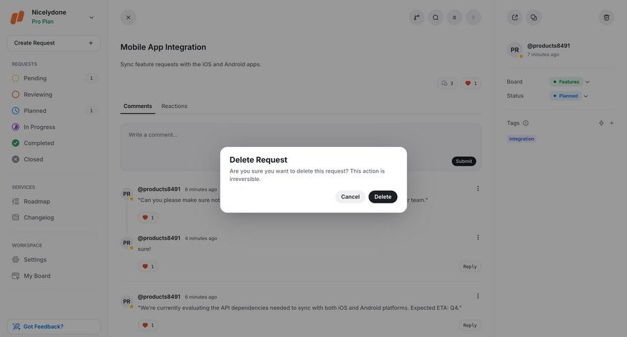UserJot
			 project management confirmation cancel deletion confirmation message ui page example