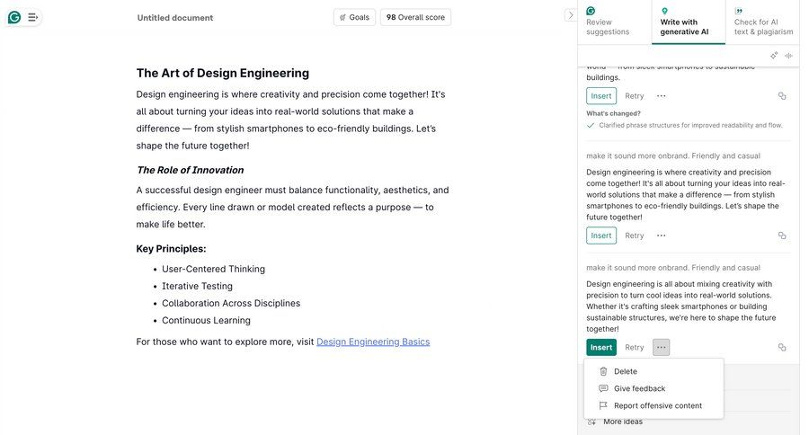 Grammarly screen example