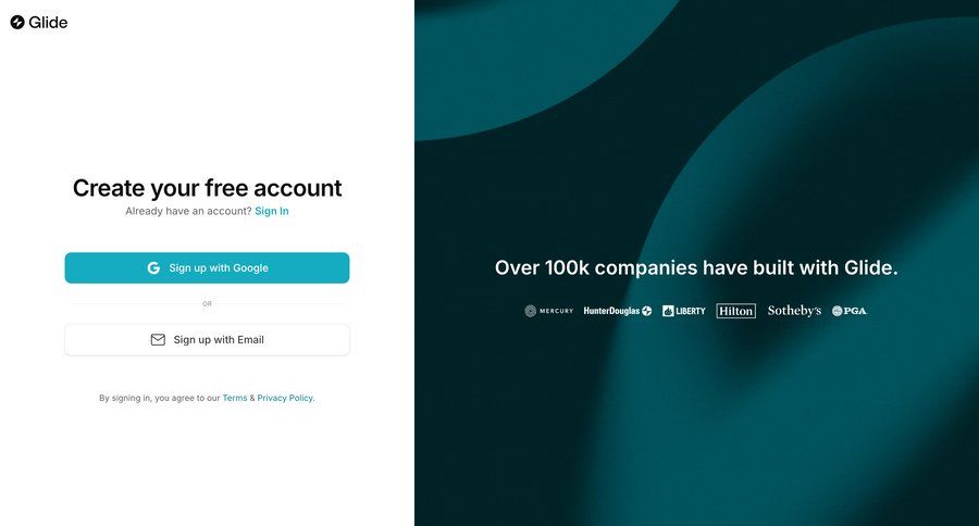 Glide
				signup page example