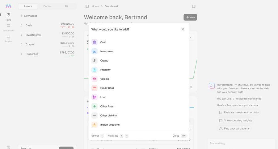 Maybe Finance screen example