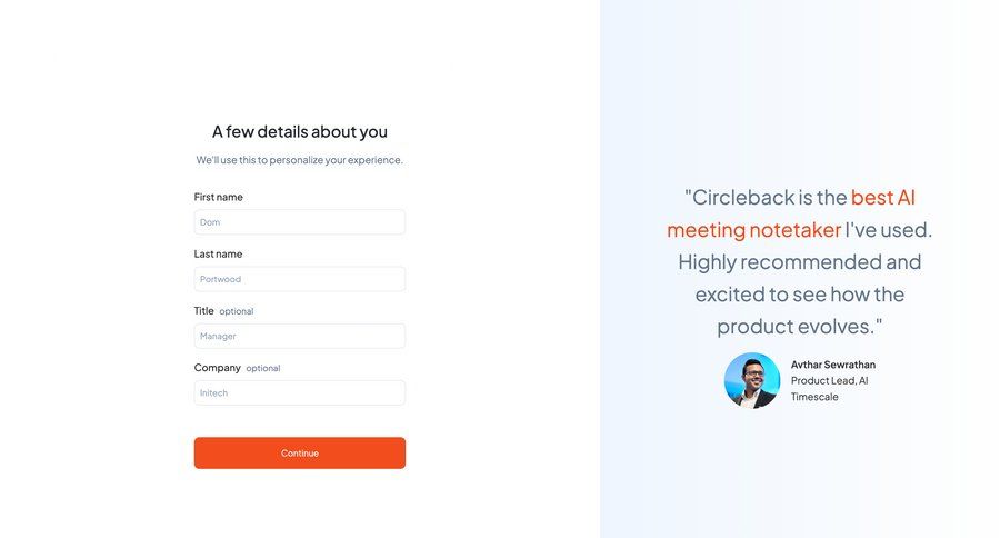 Circleback
				onboarding page example