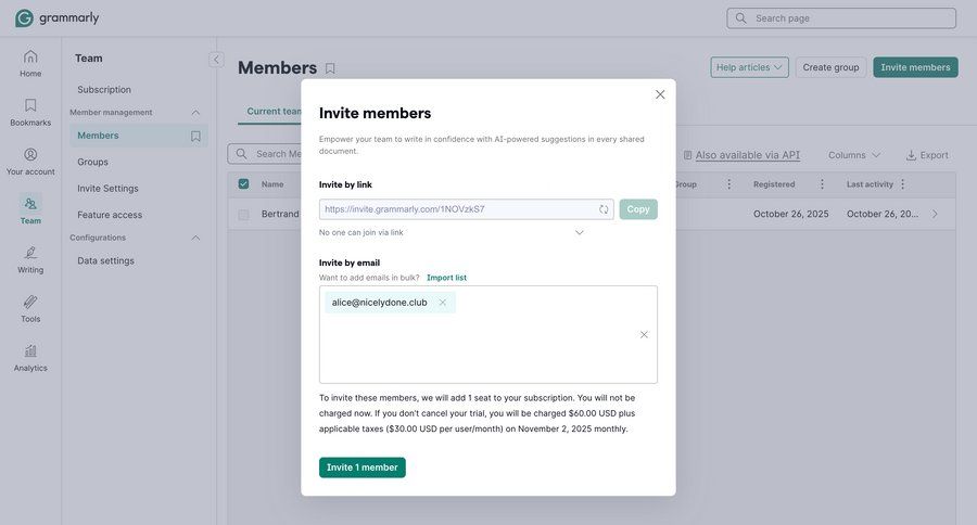 Grammarly screen example
