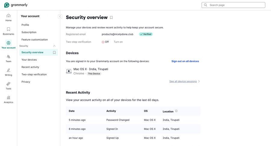 Grammarly screen example