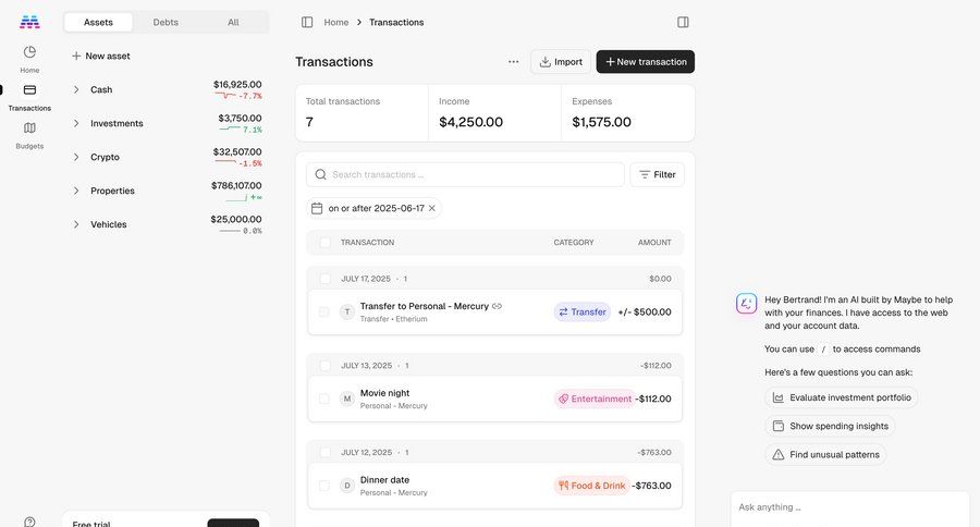 Maybe Finance screen example