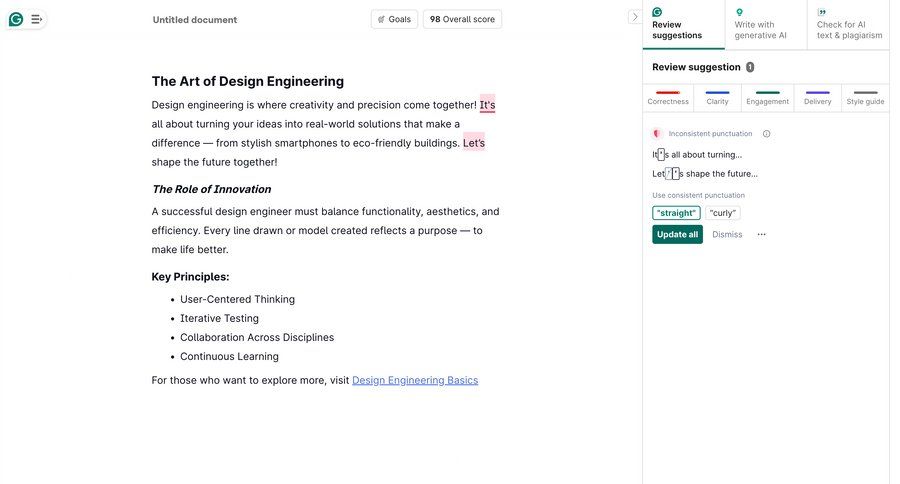 Grammarly screen example