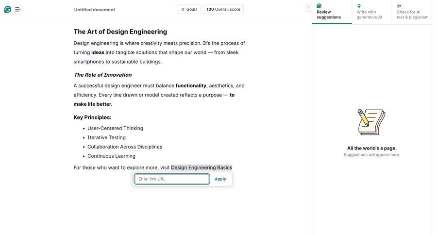 Grammarly screen example