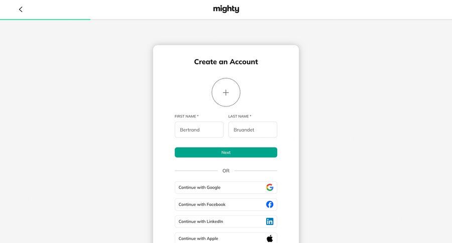 Mighty
				signup page example