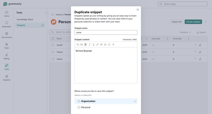 Grammarly screen example