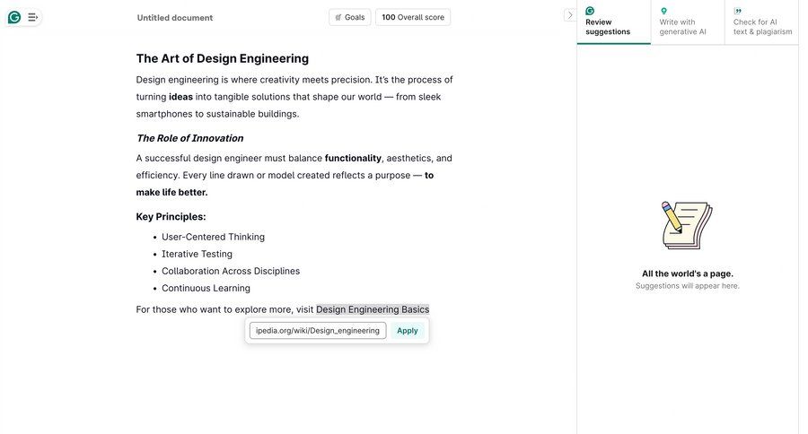 Grammarly screen example
