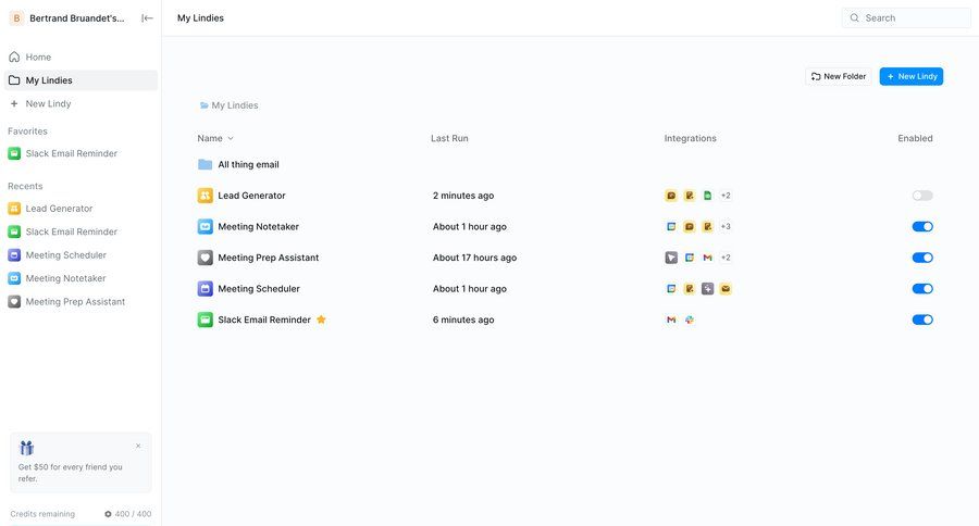 Lindy screen example