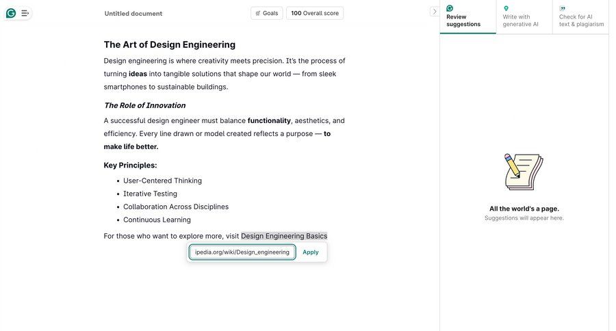 Grammarly screen example