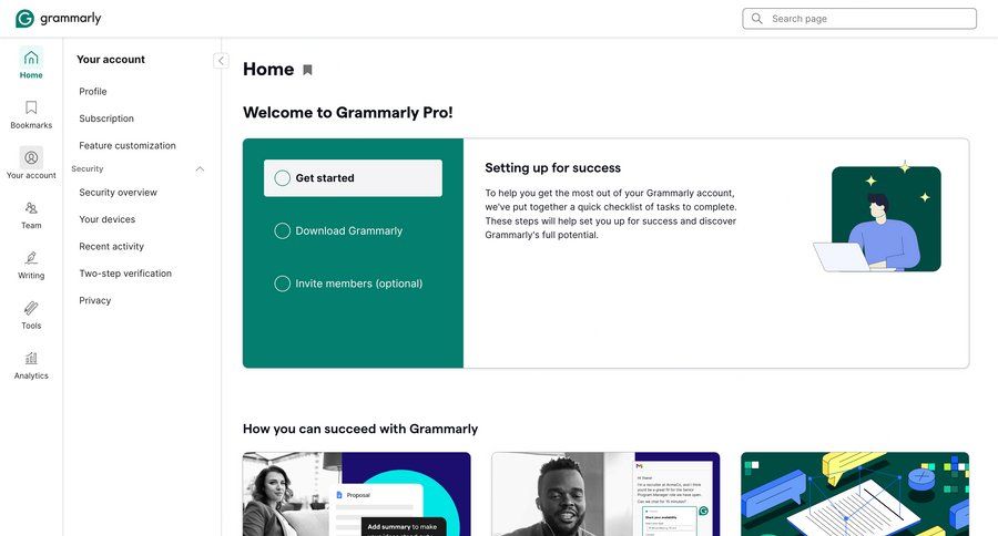 Grammarly screen example