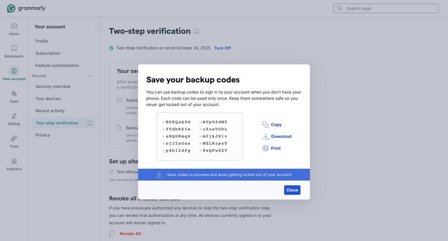 Grammarly screen example