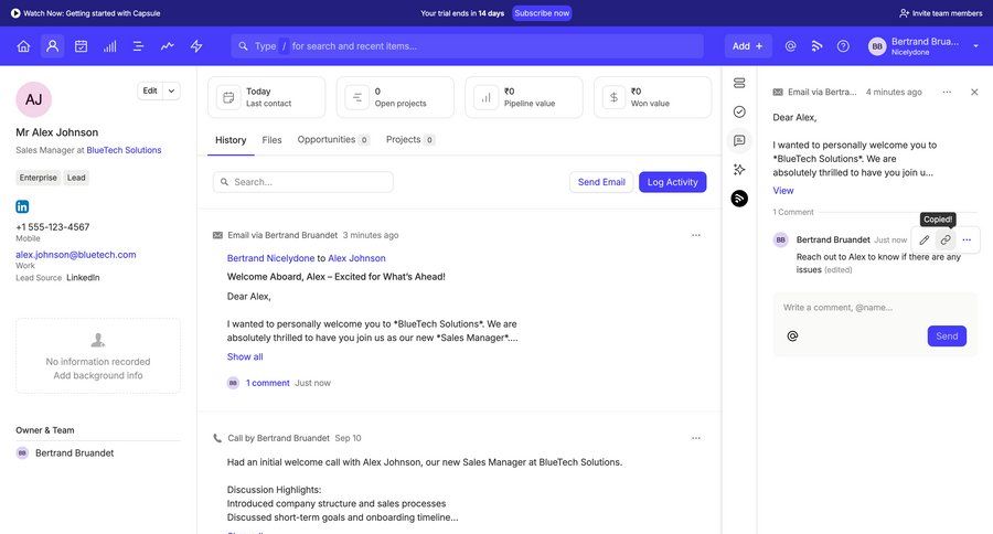Capsule
			 attachment detail view menu ui page example