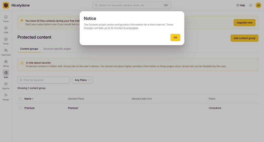 Outseta
			 content management dashboard sidebar navigation account management grid onboarding account setup account security account settings alert table ui page example