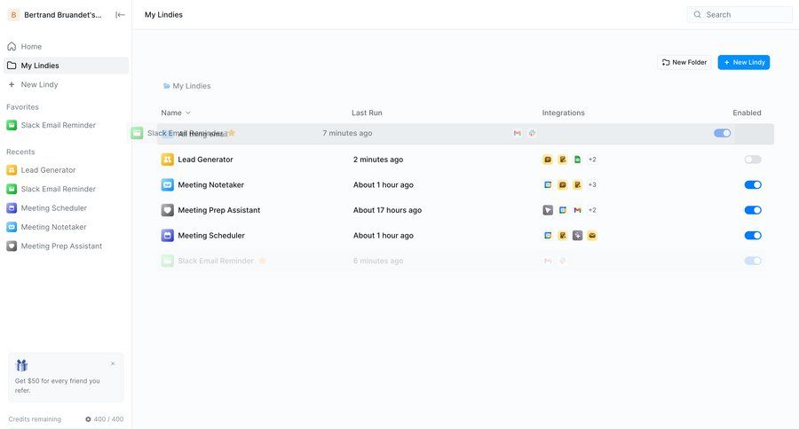 Lindy screen example