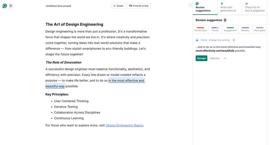 Grammarly screen example
