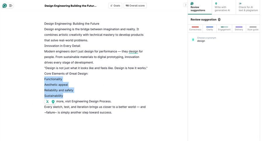 Grammarly screen example