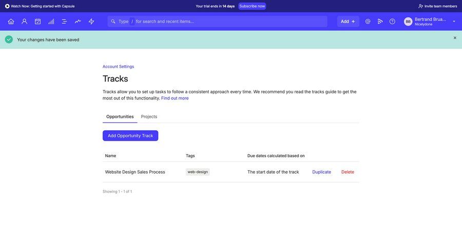 Capsule
			 settings project management delete table duplicate configuration screen ui page example