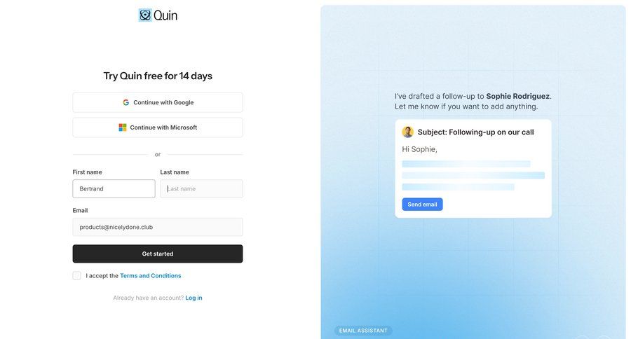 Quin
				signup page example