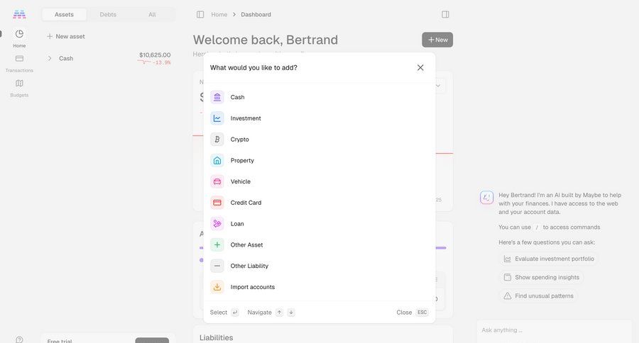 Maybe Finance screen example