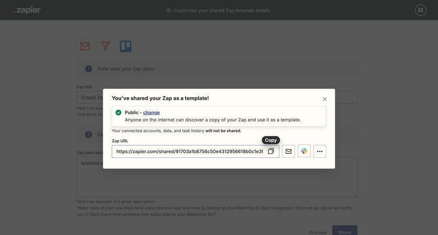 Zapier
			 form confirmation share modal templates privacy settings ui page example