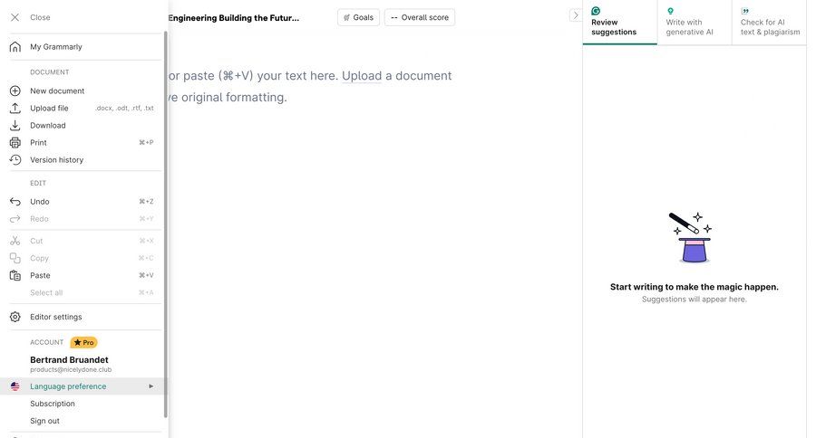 Grammarly screen example