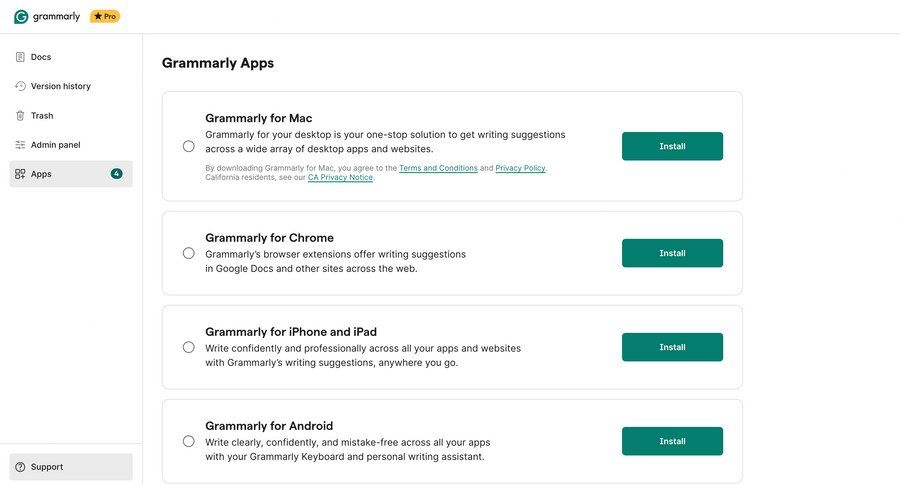 Grammarly screen example