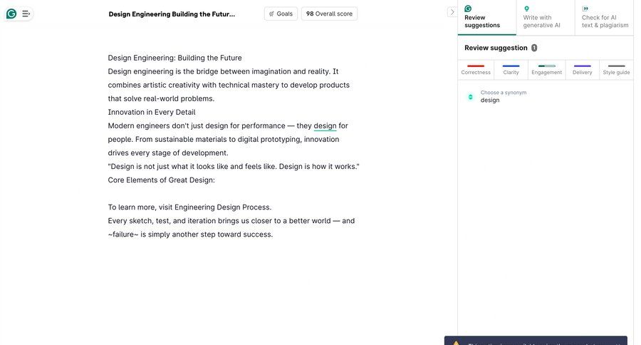 Grammarly screen example