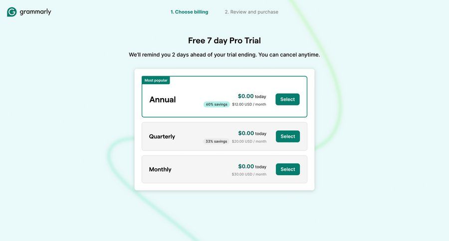 Grammarly screen example