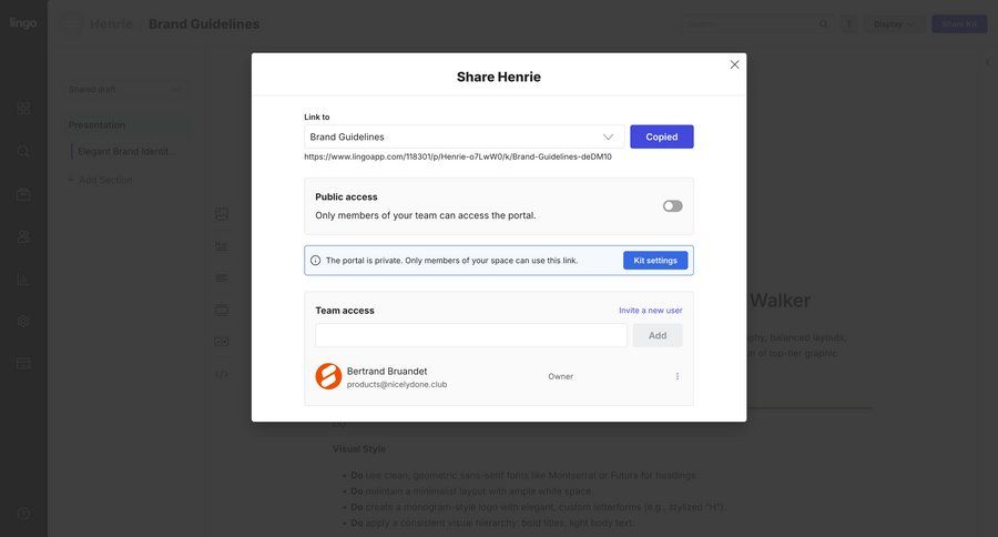 Lingo
			 collaboration design share modal access control minimalist design ui page example