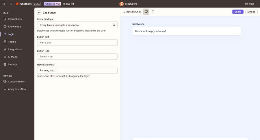 Zapier
			 modal screen configuration sidebar navigation form automation configuration screen notification settings ui page example