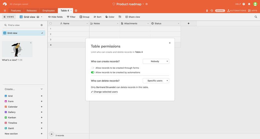 Airtable saving changes screen example