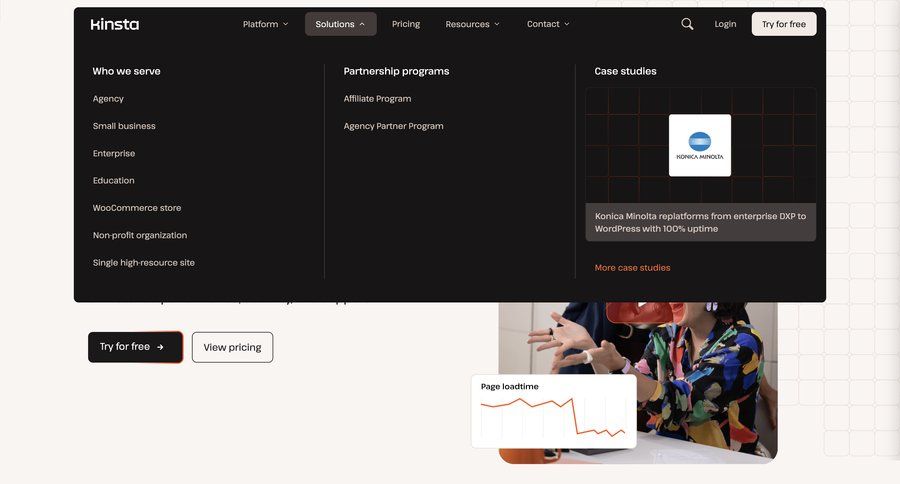 Kinsta
				dropdown & other states page example