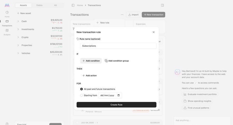 Maybe Finance screen example