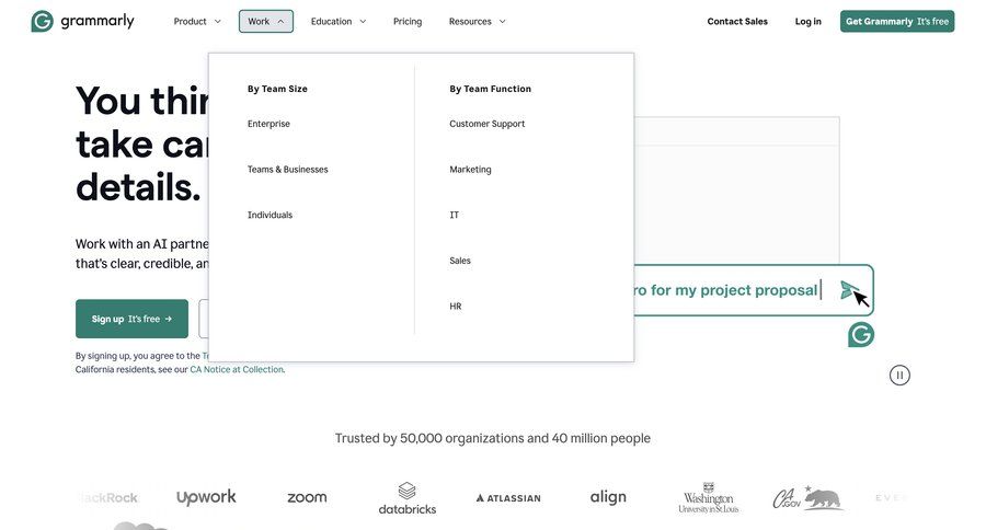 Grammarly
				dropdown & other states ui page example