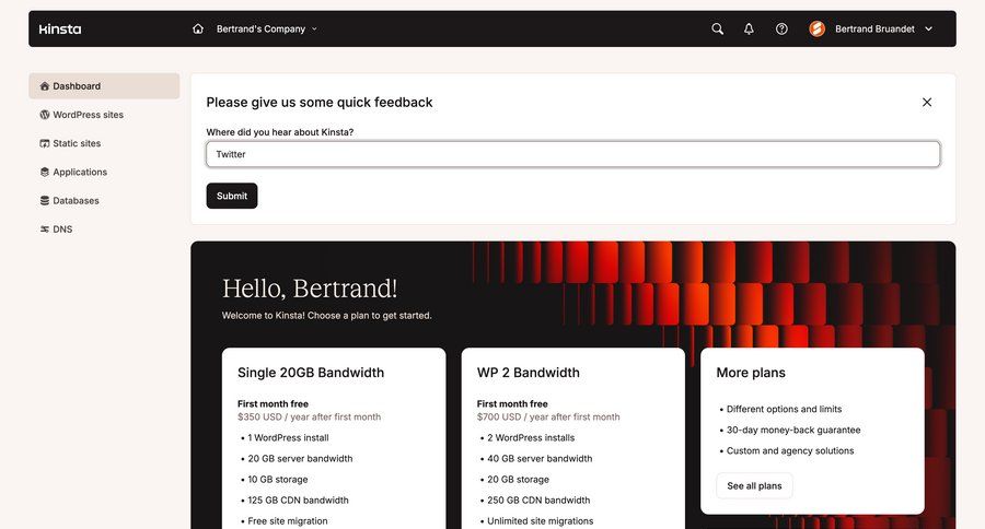 Kinsta screen example