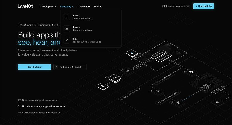 Livekit
				landing page ui page example