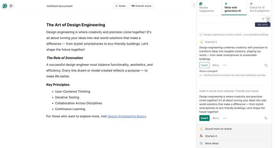 Grammarly screen example