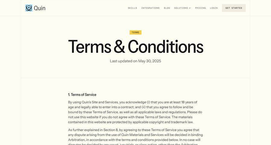 Quin
				legal ui page example