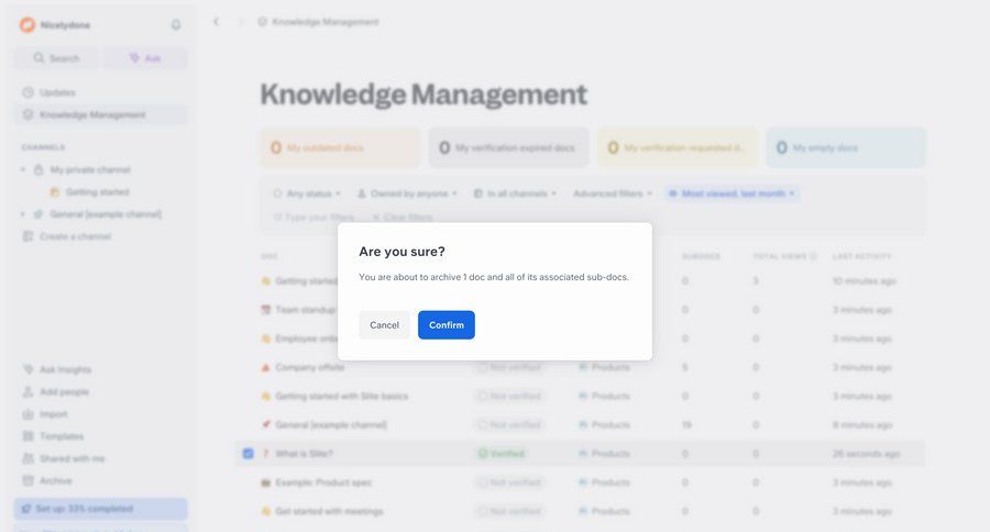 Slite
			 confirmation cancel action confirmation message ui page example