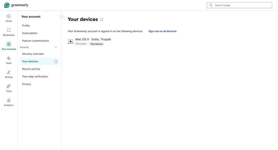 Grammarly screen example