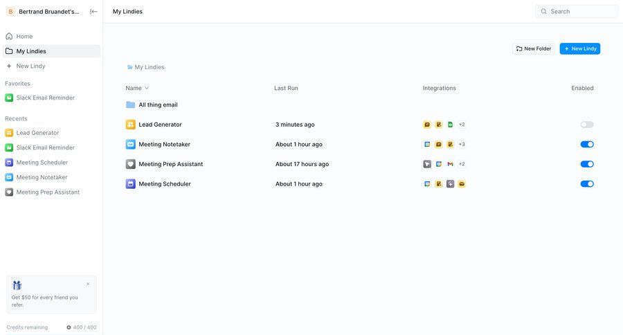 Lindy screen example