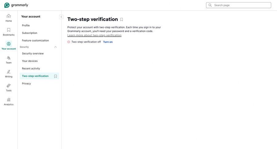 Grammarly screen example
